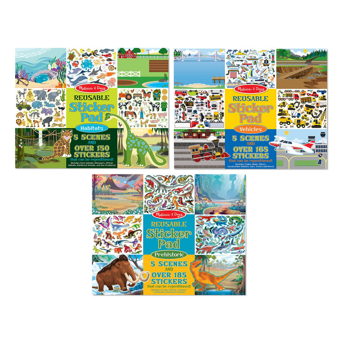 Reusable Sticker Pad 3-Pack: Vehicles, Habitats, Prehistoric H0
