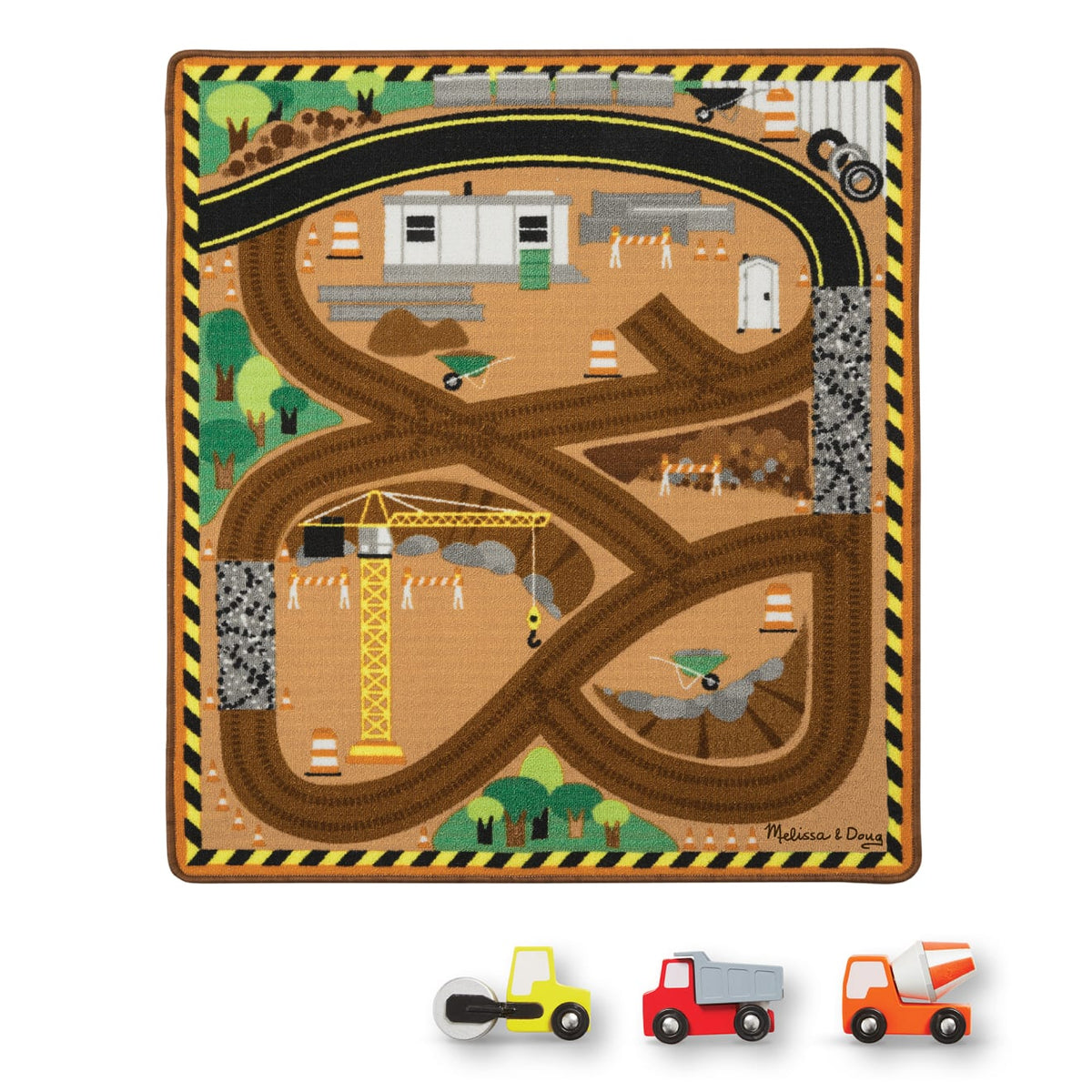 Round the Construction Zone Work Site Rug & Vehicle Set X3