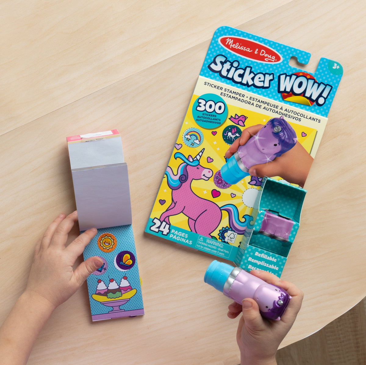 Sticker WOW!™ Purple Unicorn Bundle: Activity Pad & Sticker Stamper + Mini Activity Pad and 200 Refill Stickers O0