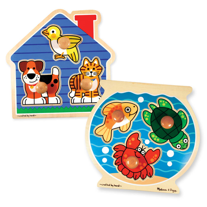 Wooden Jumbo Peg Puzzle 2-Pack: Fish Bowl, House Pets L2