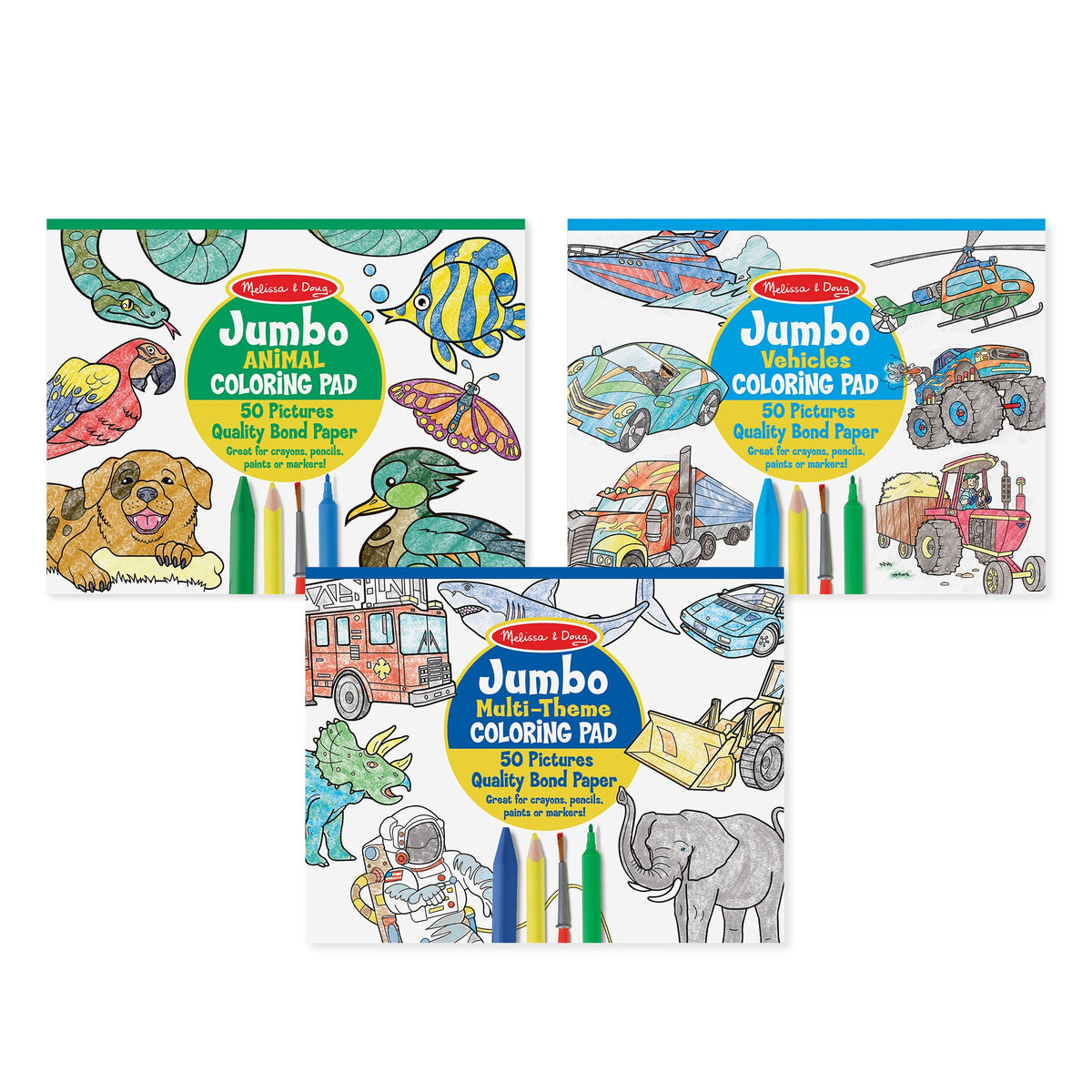 Coloring Pad 3-Pack: Animals, Vehicles, Multi-Theme N6