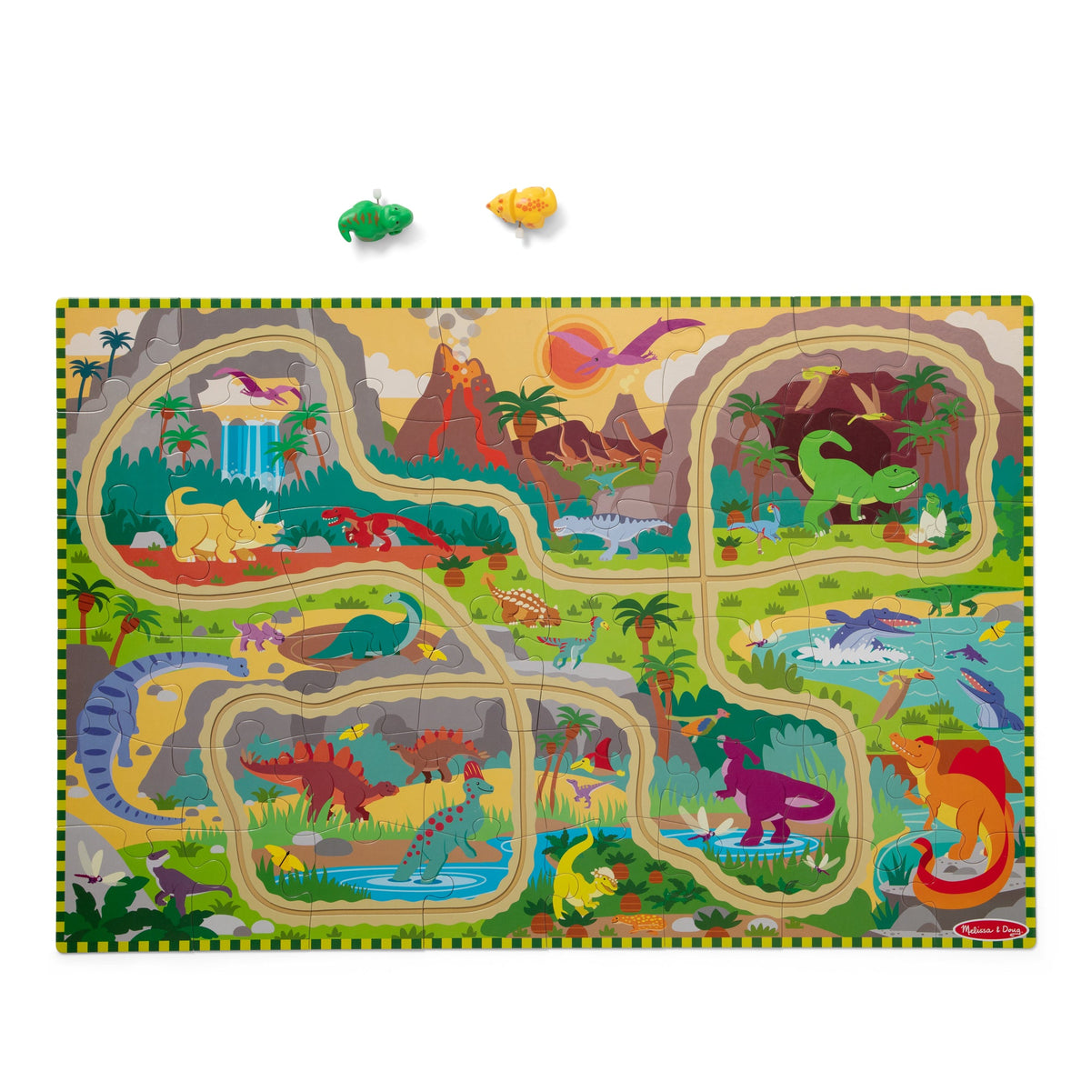 Dinosaur Adventure Tracks Floor Puzzle – 48 Pieces + 2 Wind-Up Dinosaurs R4