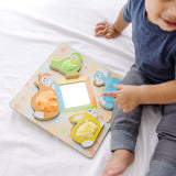 First Play Wooden Touch and Feel Puzzle Peek-a-Boo Pets With Mirror E8