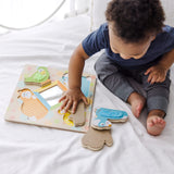 First Play Wooden Touch and Feel Puzzle Peek-a-Boo Pets With Mirror E8