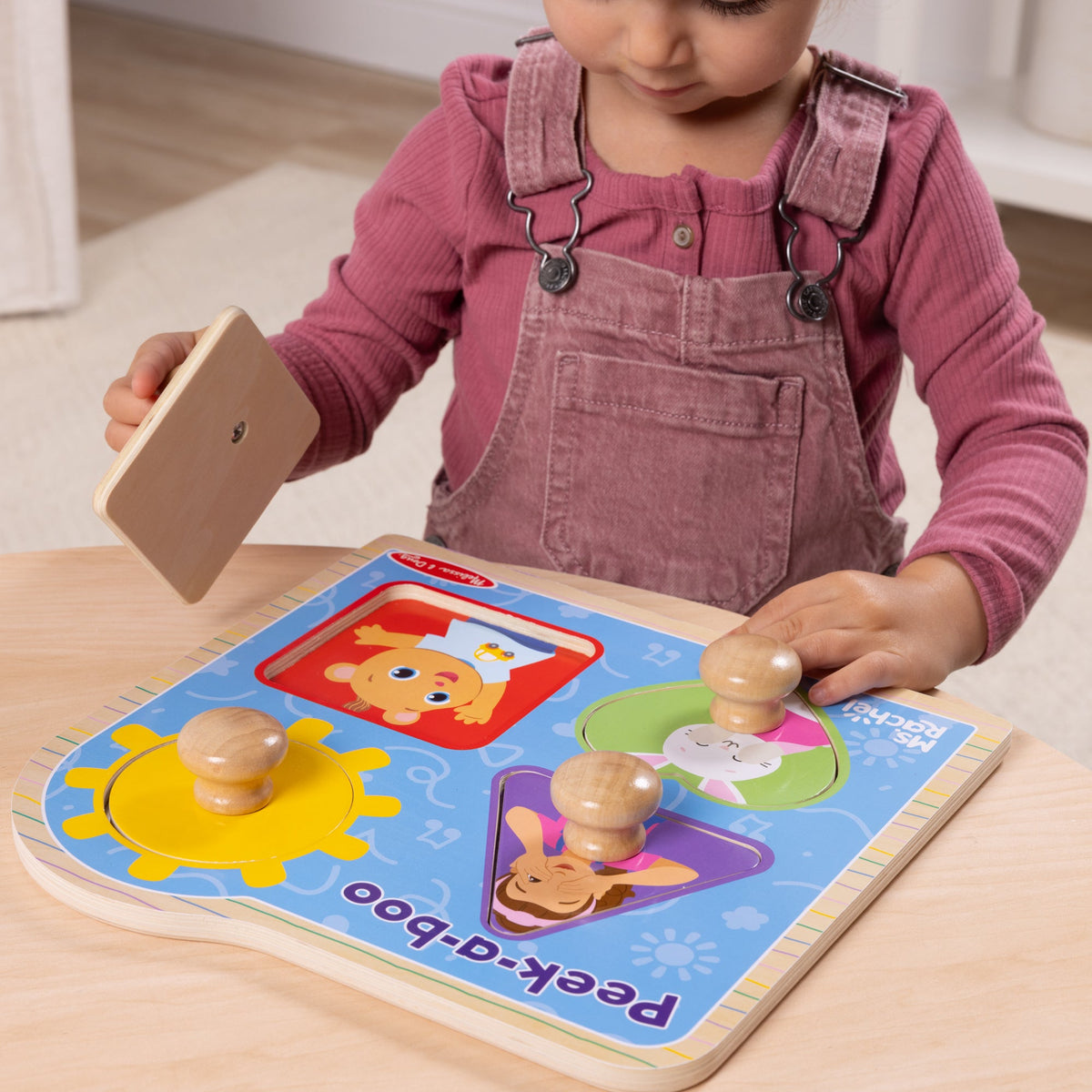 Ms. Rachel™ Wooden Peek-a-Boo Jumbo Peg Puzzle – 4 Pieces H7