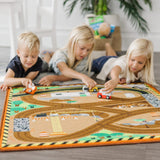 Round the Construction Zone Work Site Rug & Vehicle Set X3