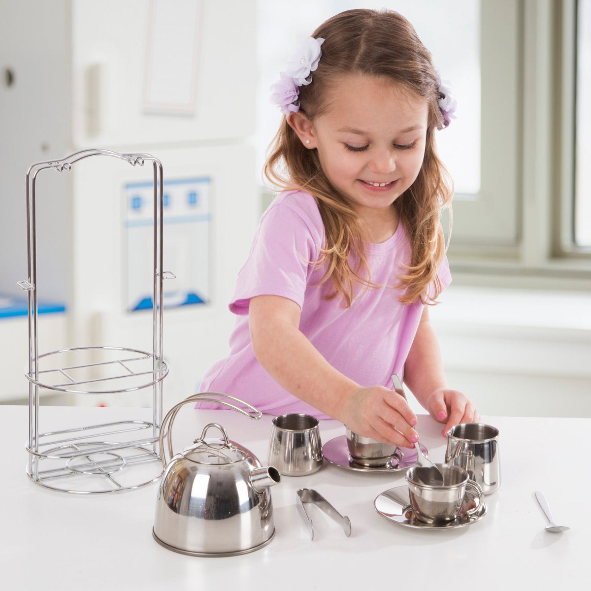 Stainless Steel Tea Set with Storage Stand X4