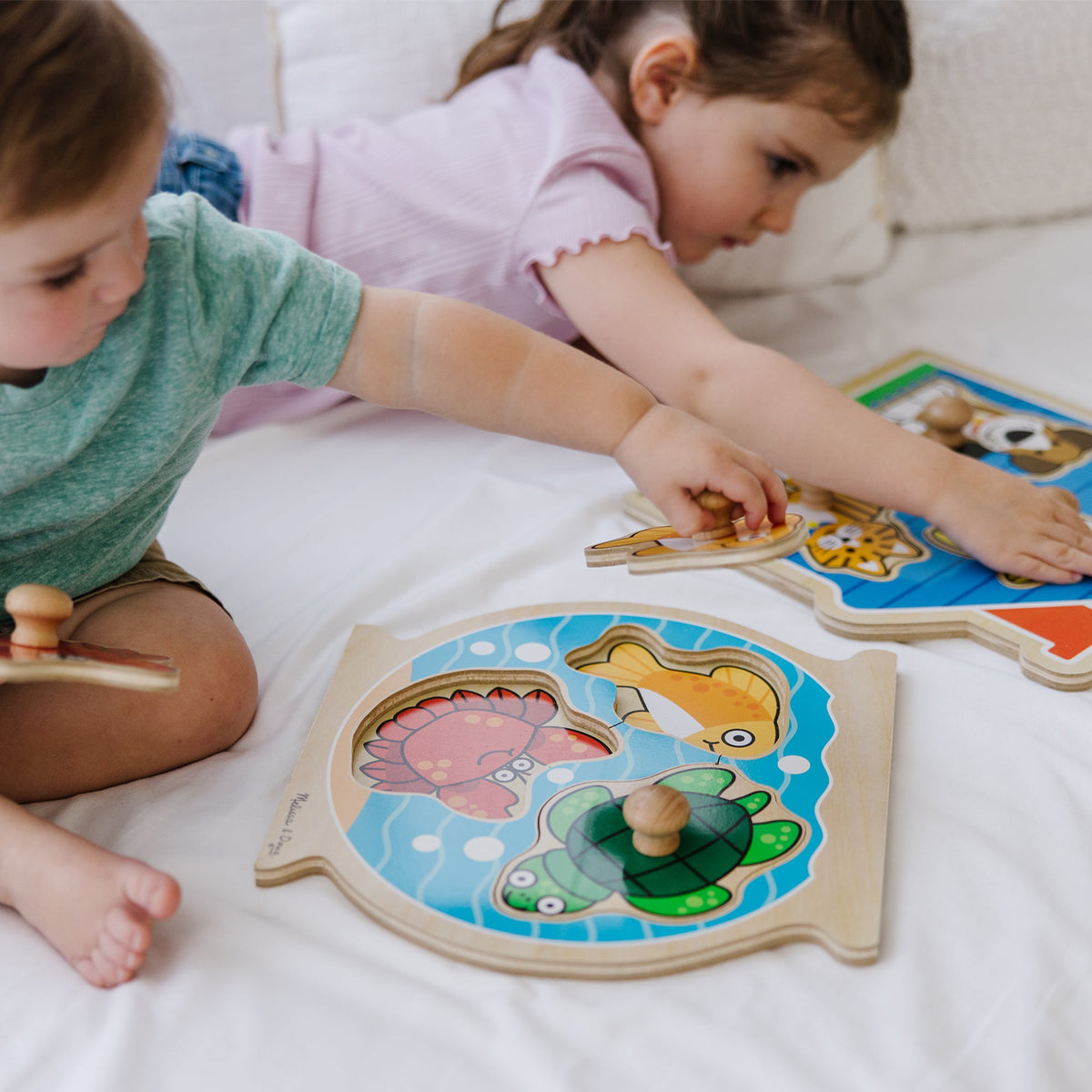 Wooden Jumbo Peg Puzzle 2-Pack: Fish Bowl, House Pets L2