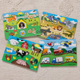 Wooden Peg Puzzle 4-Pack – Vehicles, Farm, Safari, Pets I1